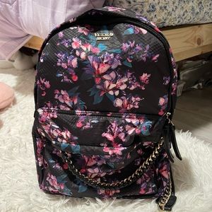 Victoria Secret Purple Floral Quilted Backpack with Chains 💜
